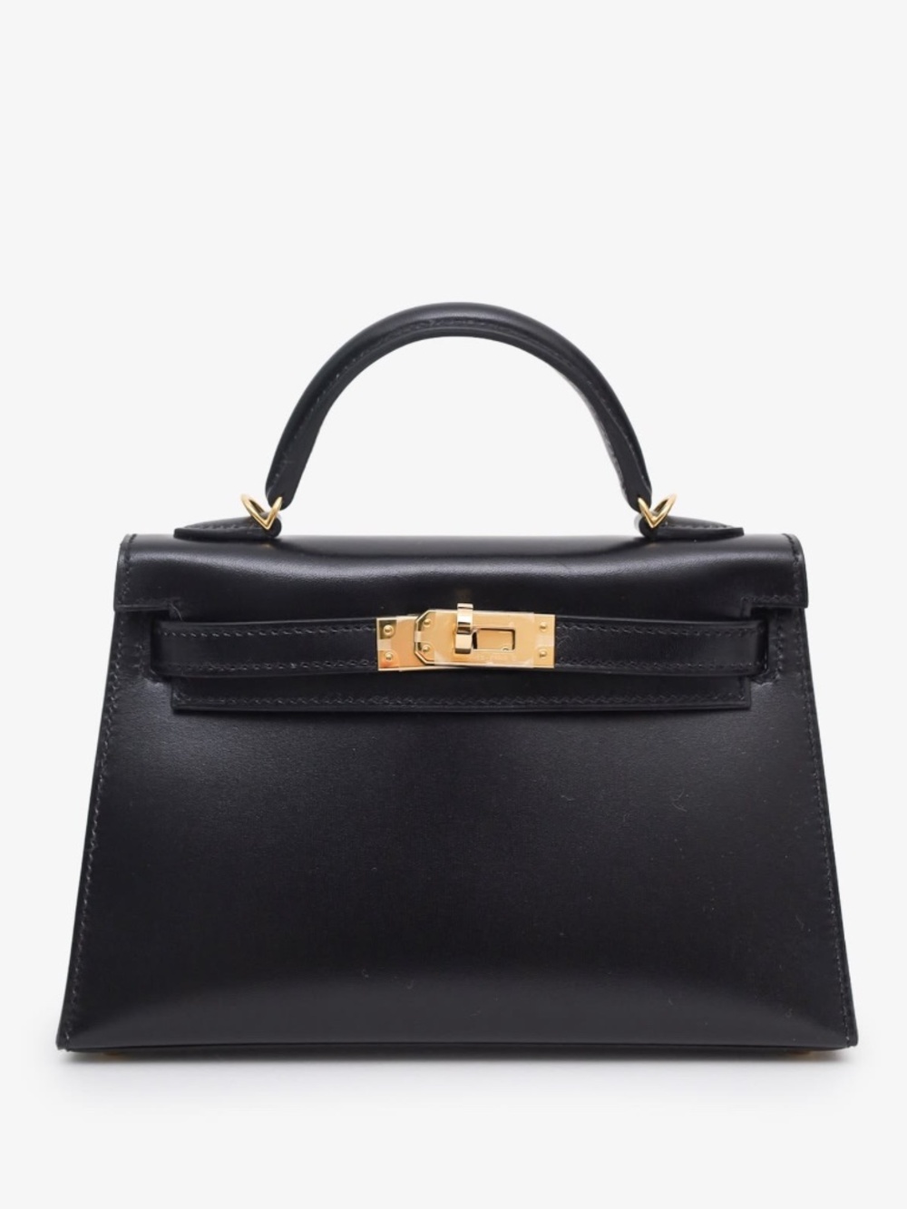 Black Mini Kelly-Style Leather Bag – Gold Hardware